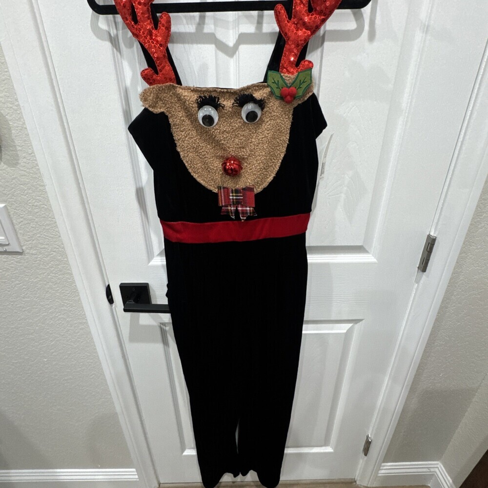 Christmas Jumpsuit Overall Reindeer Ugly Sweater Party Women’s Size M 7-9 NWT